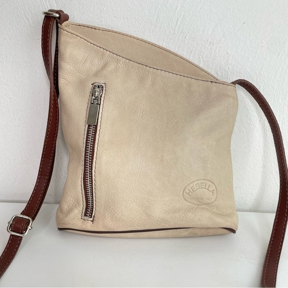 HEBELLA Made in Italy Asymmetrical Leather Crossbody Bag Purse Boho Minimalist - Picture 15 of 16